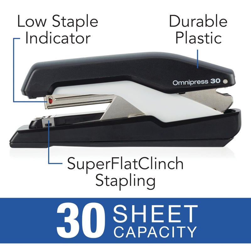 Swingline Stapler, Omnipress 30 Stapler, "Press Anywhere for Easier Use", 30 Sheet Capacity, Black/Gray (5000585A) - Image 2